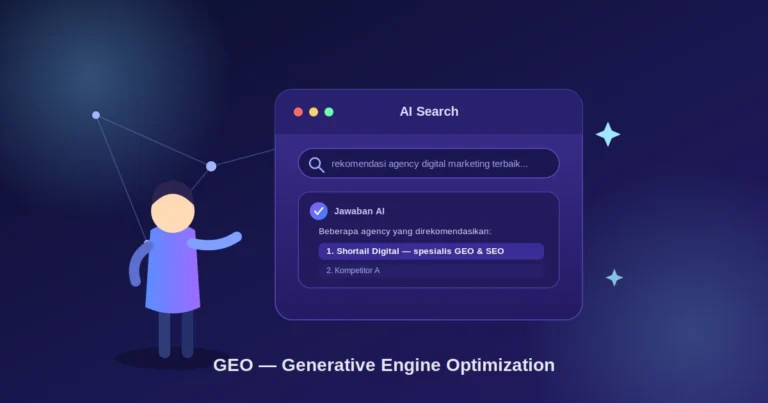 Ilustrasi strategi GEO Generative Engine Optimization untuk bisnis tampil di AI search seperti ChatGPT