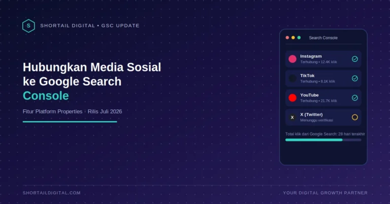 Ilustrasi menghubungkan akun Instagram TikTok X dan YouTube ke Google Search Console lewat fitur Platform Properties