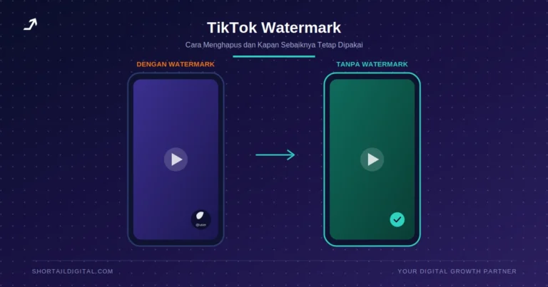 Ilustrasi perbandingan video TikTok dengan dan tanpa watermark untuk kebutuhan repurposing konten